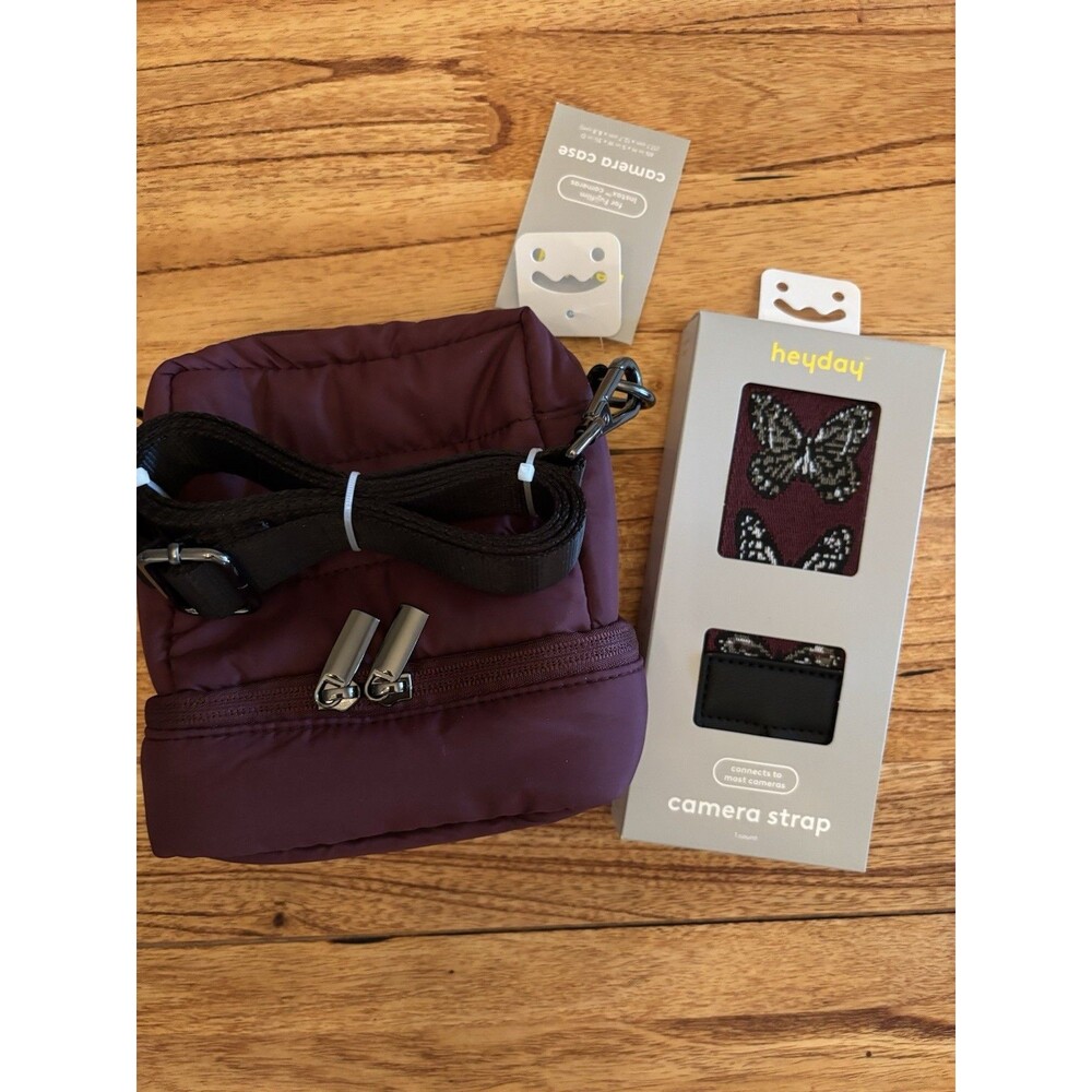 heyday Camera Case And Strap – Dark Purple Butterfly Pattern – Adjustable – New